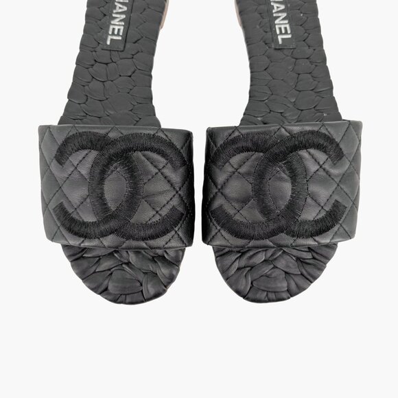Chanel Braided CC Mule Sandals EU 41 C US 10-10.5 Wide Black Logo Flat Slide - Picture 3 of 13